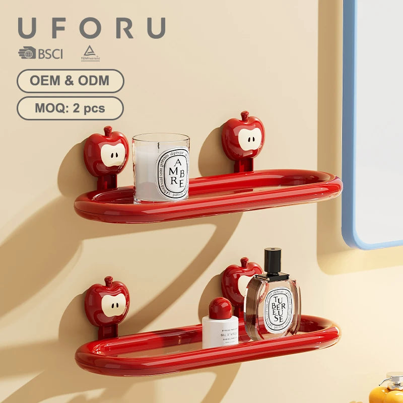 étagères murales rouges adhésives modernes salle bain cuisine pommes décoratives bougie savon lotion