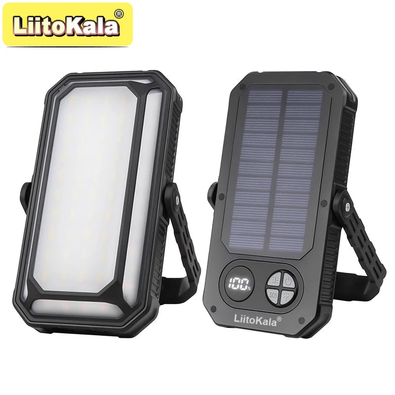 lampe camping solaire rechargeable 1200lm led 12h autonomie ipx4 étanche moderne noire abs matériaux