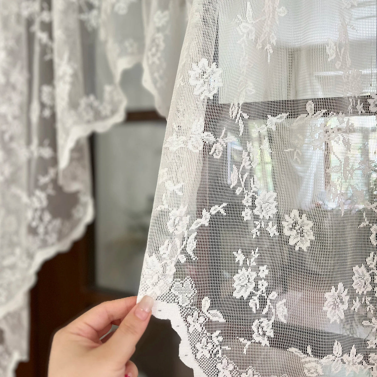rideaux floral dentelle blanc cassé fenêtre vintage romantique translucent européen chambre