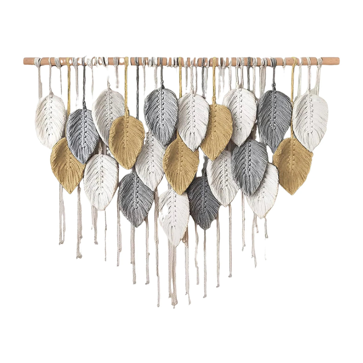 décoration murale boho feuilles stylisées coton biologique rubans vert beige gris