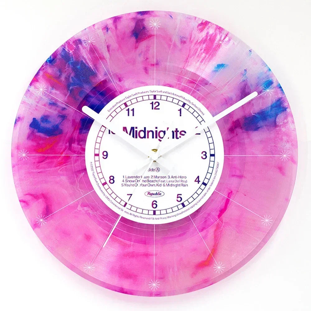 horloge murale moderne abstraite violet rose vert marbrée sans piles salon chambre coucher