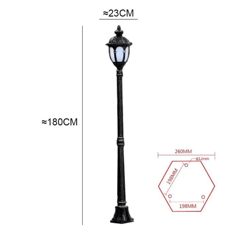 Lampadaire extérieur or noir vintage rétro éclairage public led ip65 aluminium moderne