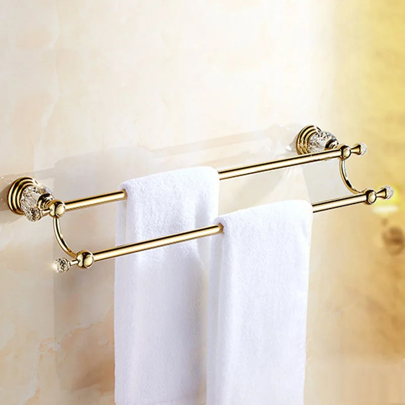 porte serviettes mural or cristal rondelles classique vis invisibles double barres 615mm