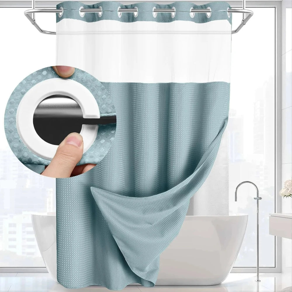 rideau douche moderne blanc translucide polyester 183x190cm anneau intégré