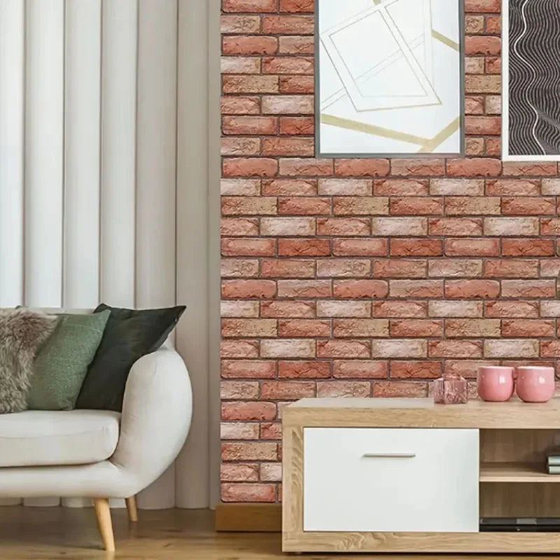panneaux decoratifs murals adhesifs brique moderne impermeables anti moisissures soundproof thermique statique rouge brun