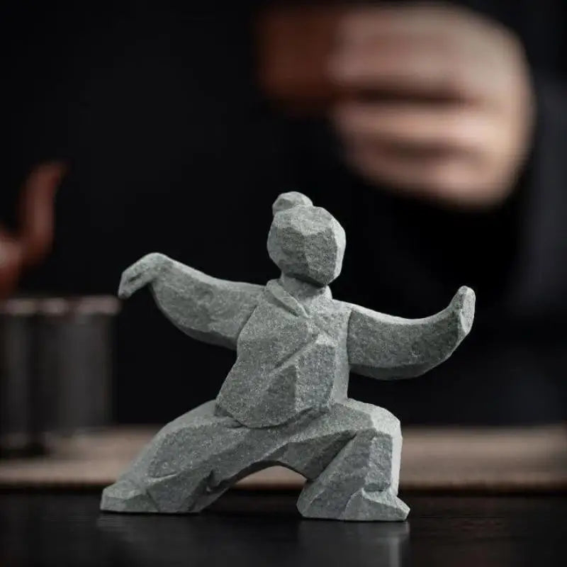 figurine tai chi métal gris clair asiatique minimaliste zen ornement maison