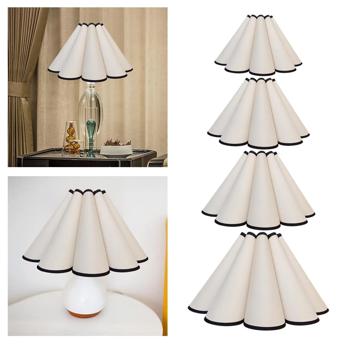 abat jour table moderne blanc plissé bordure noire décoration chambre