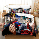 Parure de lit anime My Hero Academia dépliée montrant les 8 pièces