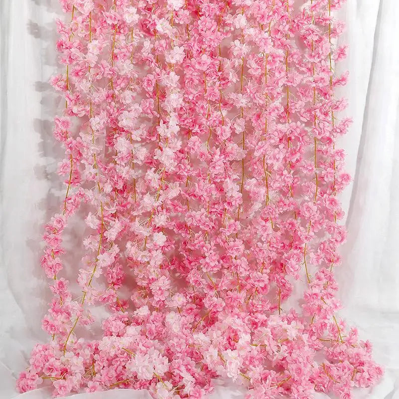 guirlande fleurs artificielles rose clair 1m8 décoration romantique intérieur 135 fleurs rangée