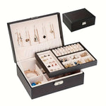 boîte bijoux simili cuir noir classique cadenas rangement plaques bijoux opacité