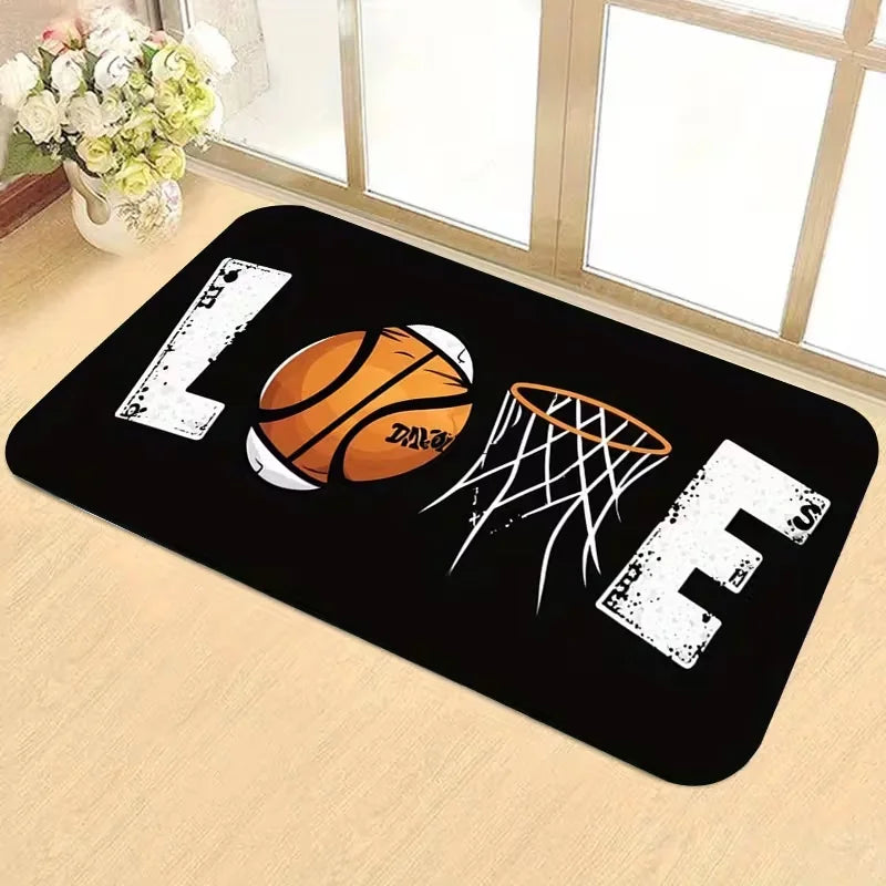 tapis moderne fleur lettre love ballon basket filet panier noir blanc polyesteextérieur