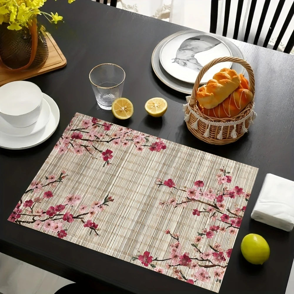 tapis table moderne fleurs cerisier texture bambou printemps saint valentin beige rose