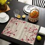 tapis table moderne fleurs cerisier texture bambou printemps saint valentin beige rose