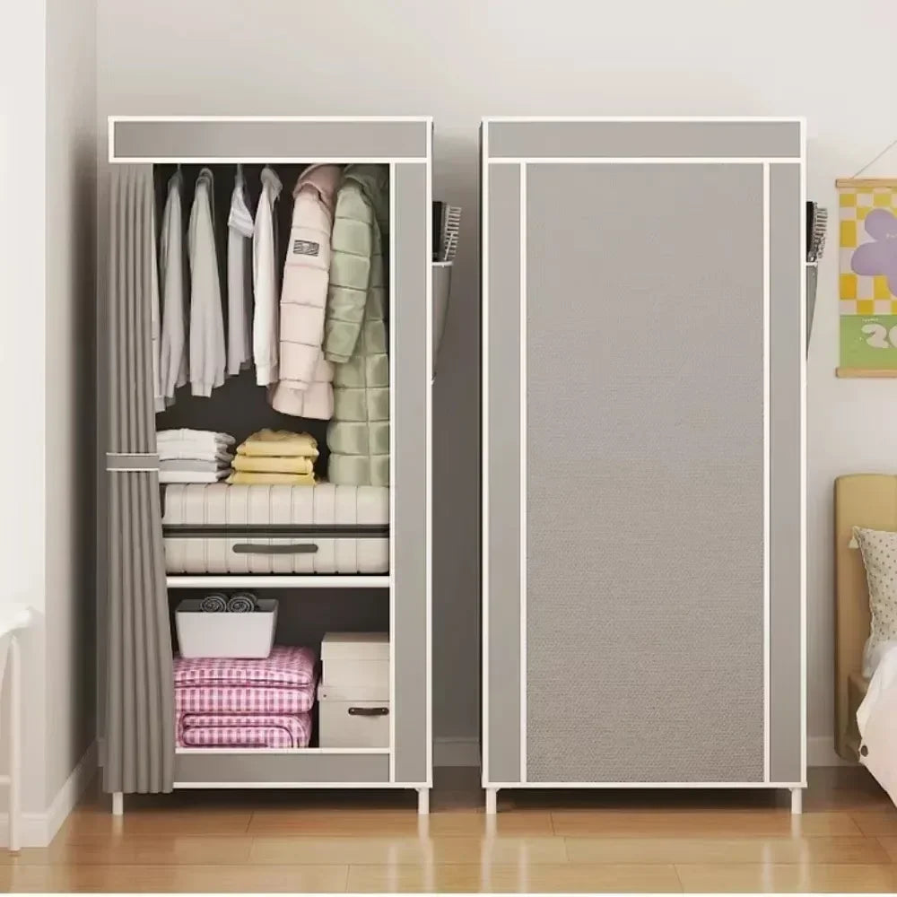 armoire vêtements moderne gris blanc bordeaux bleu marine tissu uni étagères portes coulissantes boîtes