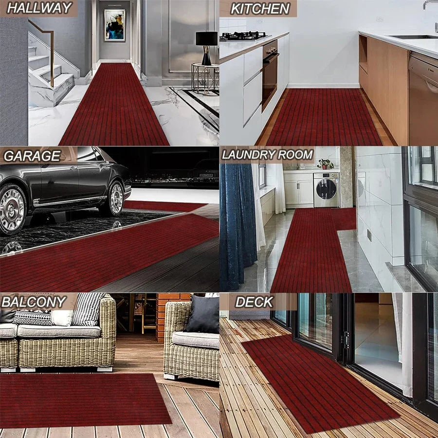 tapis rayé moderne gris rouge marron antidérapant polyester PVC salon cuisine chambreextérieurôtel