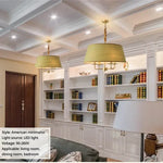 lampe suspendue or beige vert olive tissu fin métal minimaliste américaine chaîne ajustable ampoules
