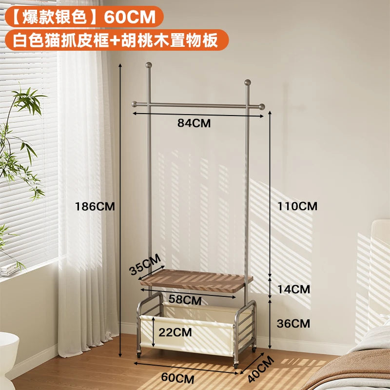 porte manteau moderne acier inoxydable gris roulettes vintage fonctionnel entrée chambre coucher