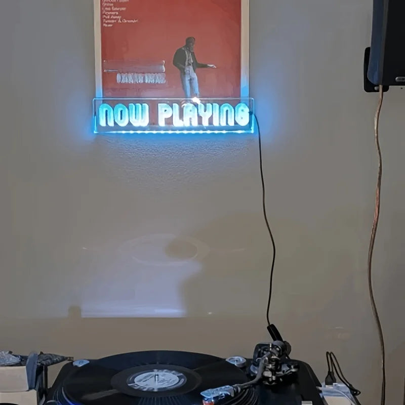 enseigne lumineuse néon now playing bleu clous câble usb interrupteur réutilisable salon