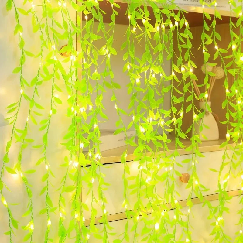 guirlande lumineuse feuilles vertes dorées moderne 100led 10mètres décoration chambre fête mariage anniversaire noël