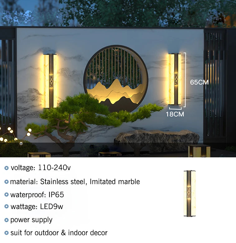 applique murale led marbre ornement doré or noir contemporaine élégante ip65 extérieur véranda