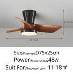 ventilateur moderne led télécommande lumière marron bois pales argentées minimaliste