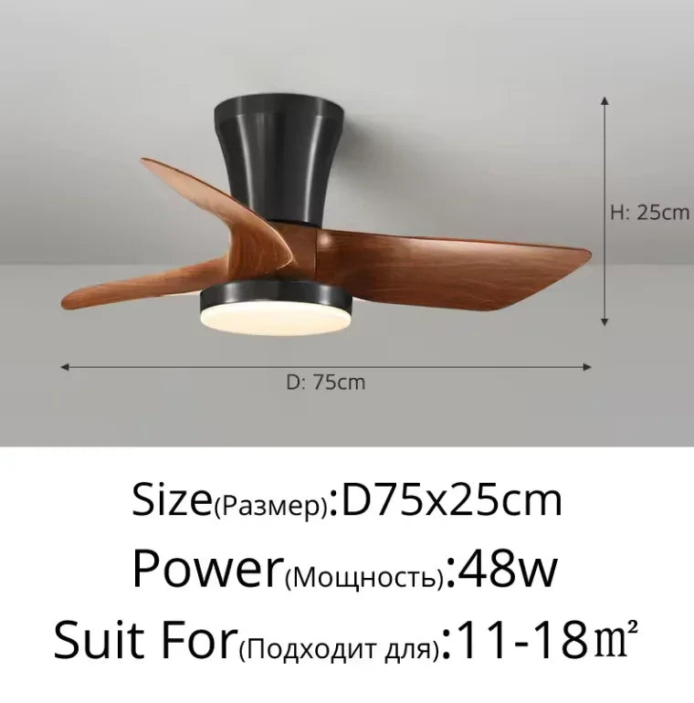 ventilateur moderne led télécommande lumière marron bois pales argentées minimaliste