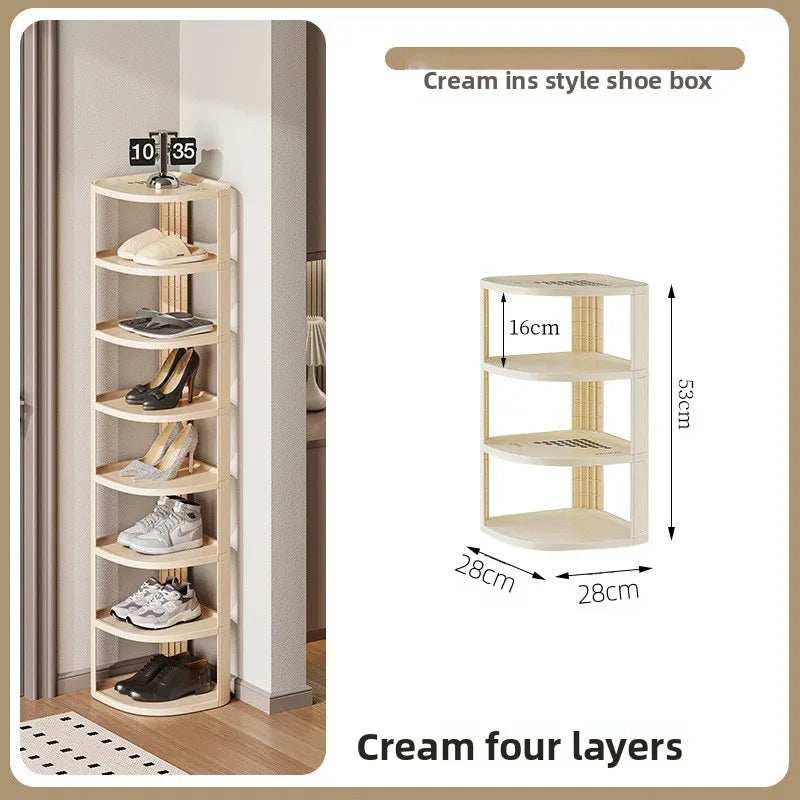 étagère rotative moderne multi niveaux beige clair rayures verticales supports rangement robuste anti dérapant