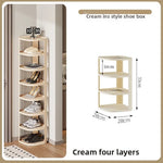 étagère rotative moderne multi niveaux beige clair rayures verticales supports rangement robuste anti dérapant