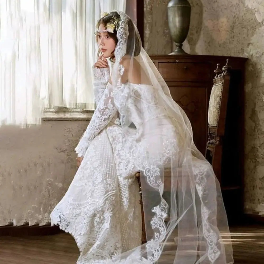 voile mariée blanc dentelle polyester classique translucide 1.5m 2.5 3m