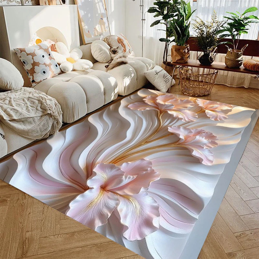 tapis moderne fleurs détaillées doré blanc salon chambre salle bain facile nettoyer polyester