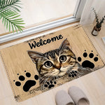 tapis d'entrée moderne chat welcome adhésif résistant extérieur intérieur beige noir vert gris