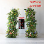 décoration murale bouquet fleurs artificielles roses blanches jaunes bleues feuilles vertes mariage fête événement