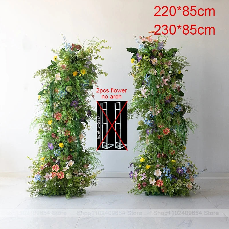 décoration murale bouquet fleurs artificielles roses blanches jaunes bleues feuilles vertes mariage fête événement