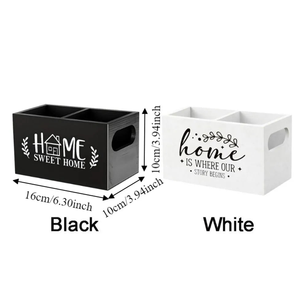 boîte rangement bois minimaliste noir blanc imprimé sweet poignées télécommandes régulateurs