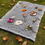 tapis plage rose blanc boho chic rayures diagonales franges pique nique extérieur portable