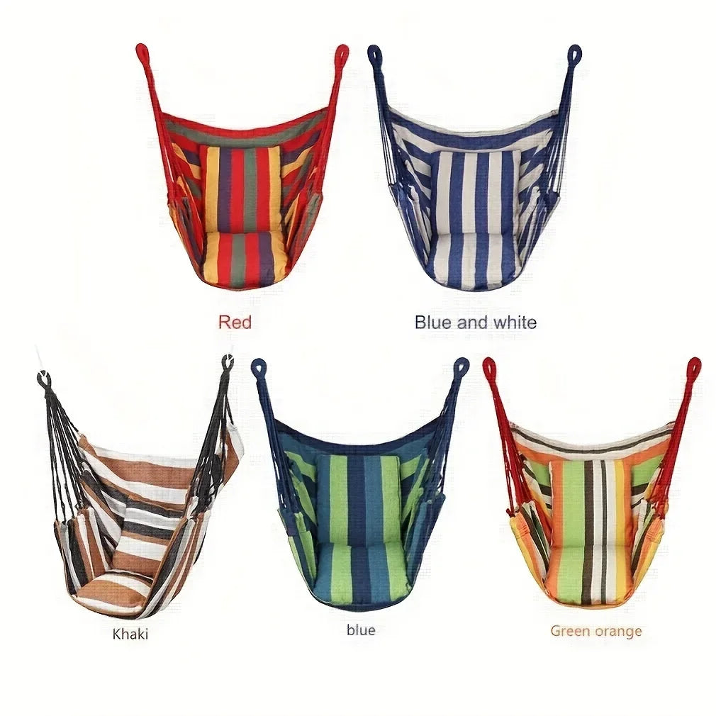 hamac suspendu moderne bleu blanc rouge khaki vert rayures horizontales confortable oreillerextérieur