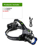 lampe frontale led rechargeable usb zoomable longue portée camping pêche chasse travail