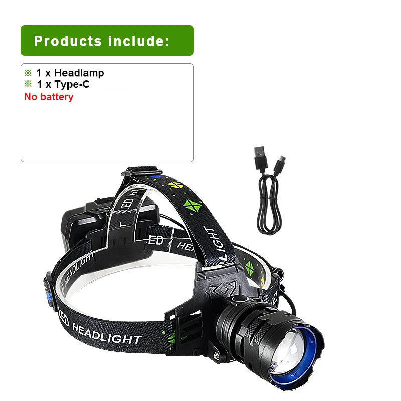 lampe frontale led rechargeable usb zoomable longue portée camping pêche chasse travail