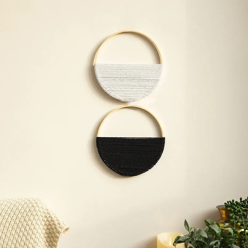 décorations murales bohèmes demi cercle cordage texturé blanc beige doré minimaliste