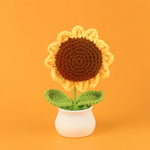 fleurs crochet jaune rose multicolore pot plastique feuilles vertes decoration maison creative enfantine