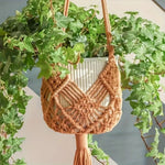 Sac plante suspendu macramé boho pot blanc anneaux beiges noirsintérieurextérieur