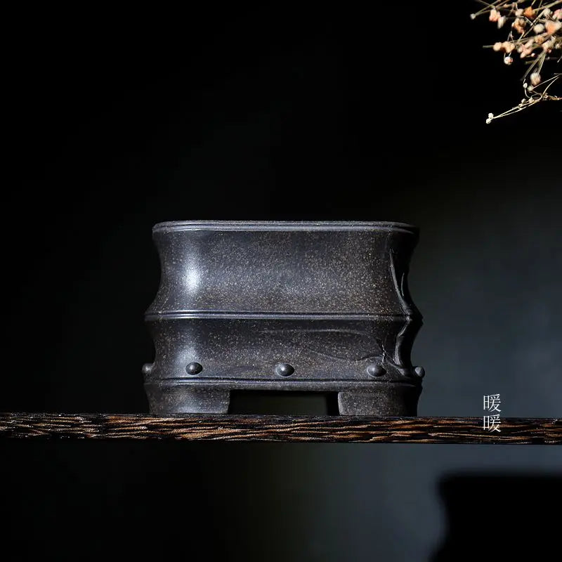 cache pot céramique noir grains classique glacé dimension 11x7.5cm decoration maison jardin fleur plante