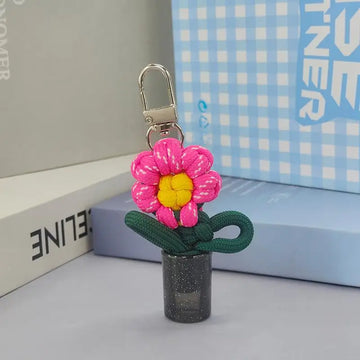 porte clés fleurs tricotées rubans bouteille transparente boucle métal créatif artisanal multicolore