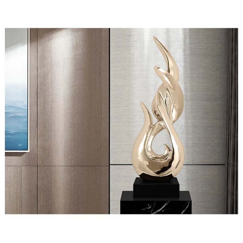 sculpture abstraite moderne résine iceberg or argent noir contemporaine maison salon