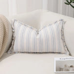 housse coussin boho chic rayé beige blanc rustique zipper 30x50cm