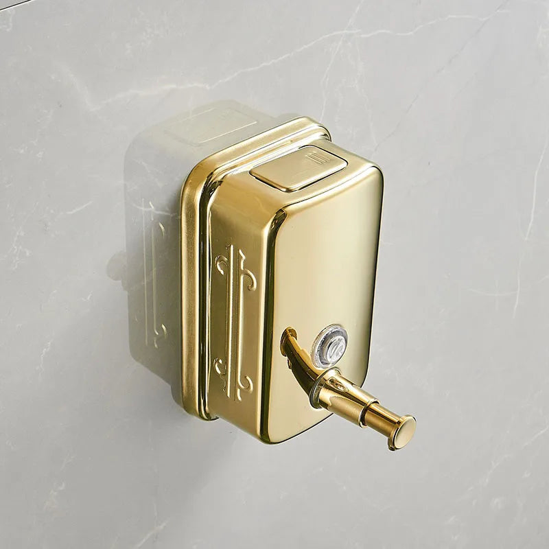 distributeur savon liquide mains acier inoxydable motifs floraux moderne salle bains argent noir doré