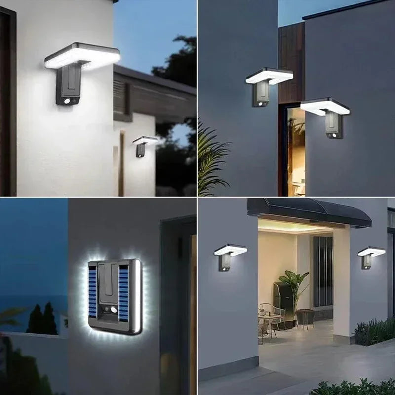 lampe murale solaire pliable détecteur mouvement panneau led noir bleu moderne ip65 abs