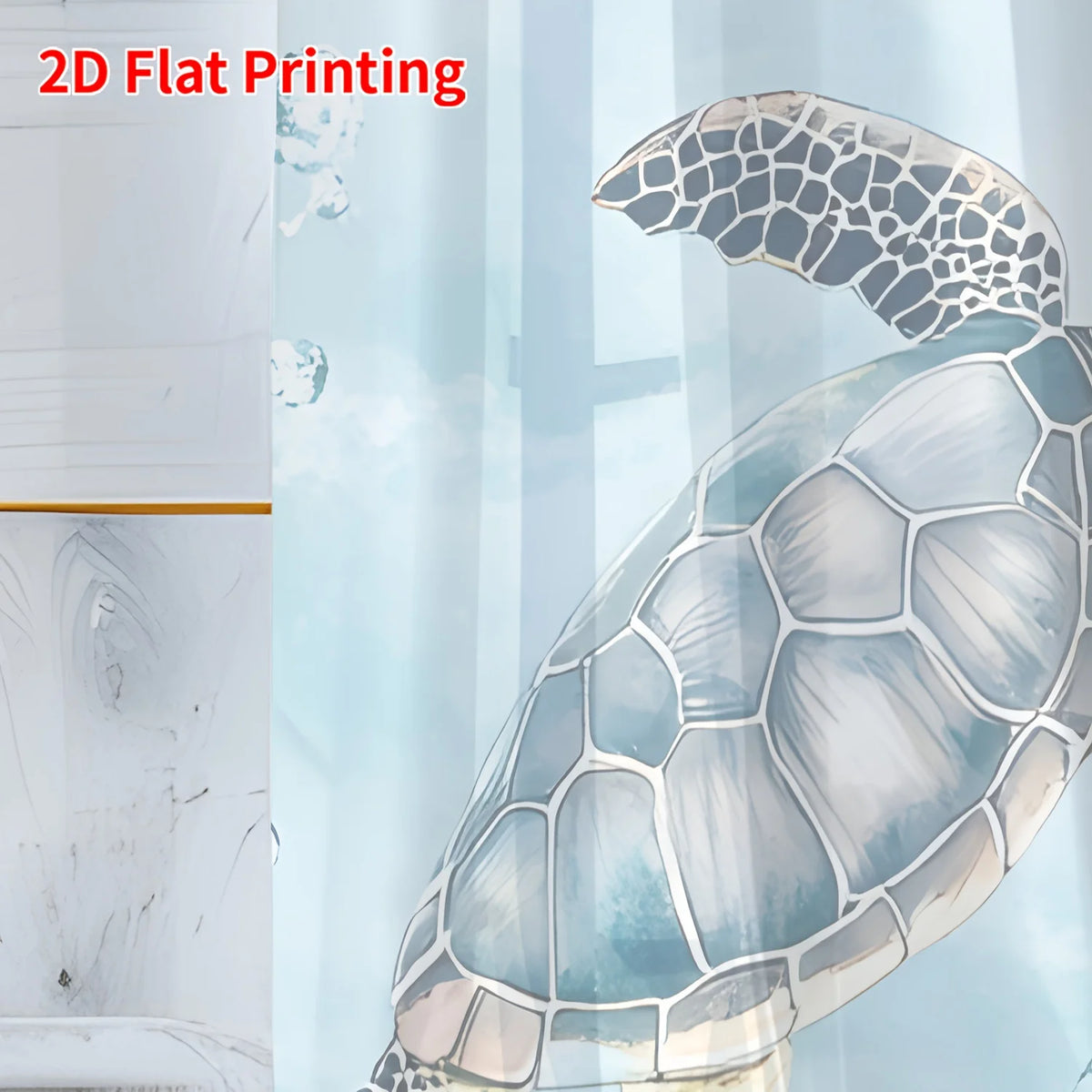 rideau transparent imprimé tortues marines coraux bleu clair vert marron tropical décoration chambre salon