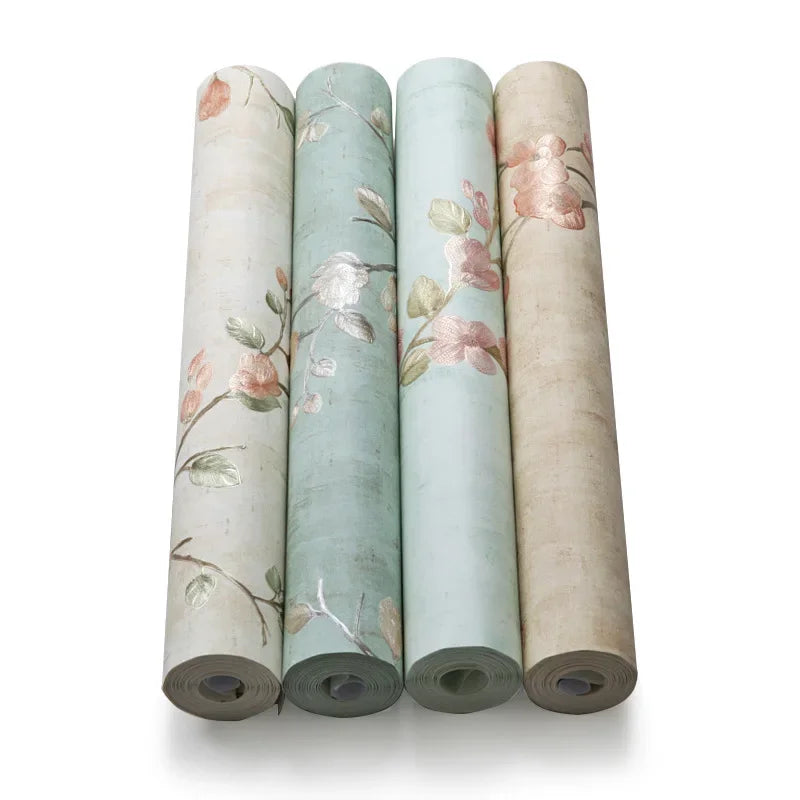 papier peint floral tissu relief beige vert rose chambre salon vintage shabby chic