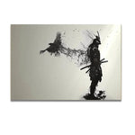 peinture toile samouraï corbeau japonais noir blanc contemporain sans cadre vertical salon decoration